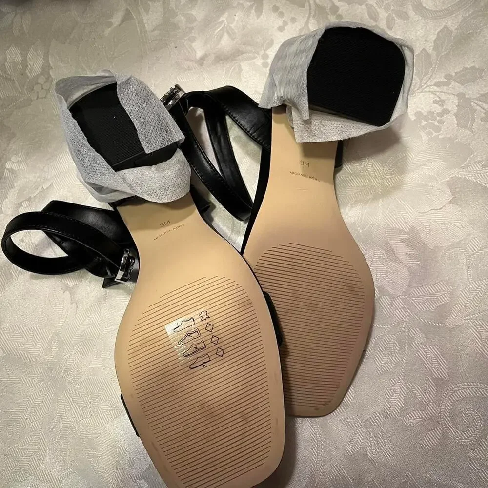 MICHAEL KORS Merriam Studded Leather Block-Heel Sandals – Size 9